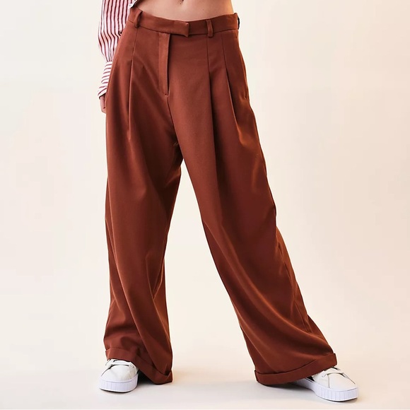Free people Lyla Trousers Brown slouchy size 6 - Picture 1 of 11
